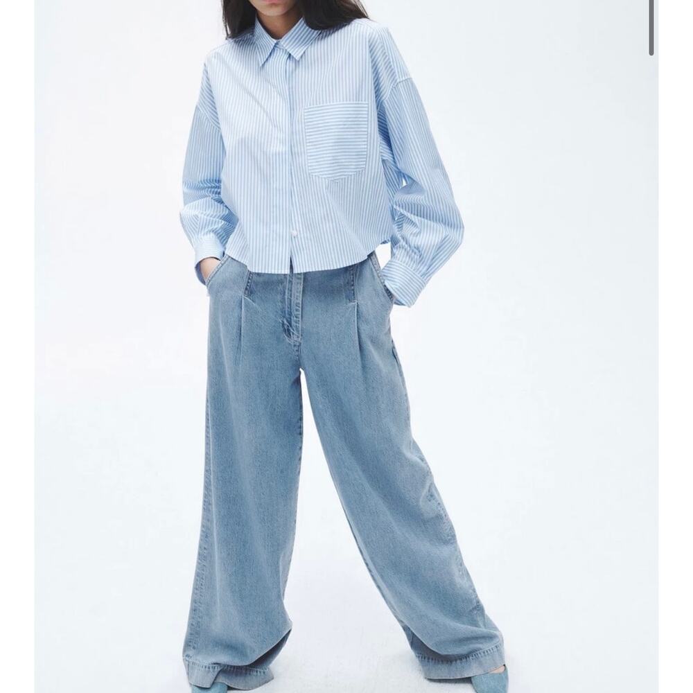 rag & bone Aurora Pleated Trouser Denim Winwood Size 29 Wide Leg Light Wash - Picture 4 of 10